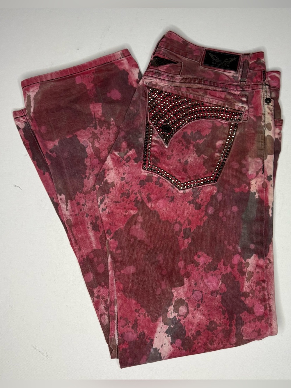 Robin's Jean Men's Rose-Pink Tie-Dye Skinny Jeans with Studded Back Pocket